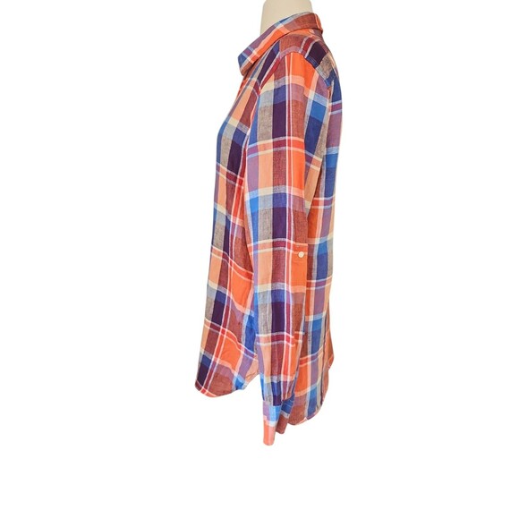 Lauren Ralph Lauren Linen Plaid Button Down Shirt Womens Large Academia Coastal - Picture 3 of 10